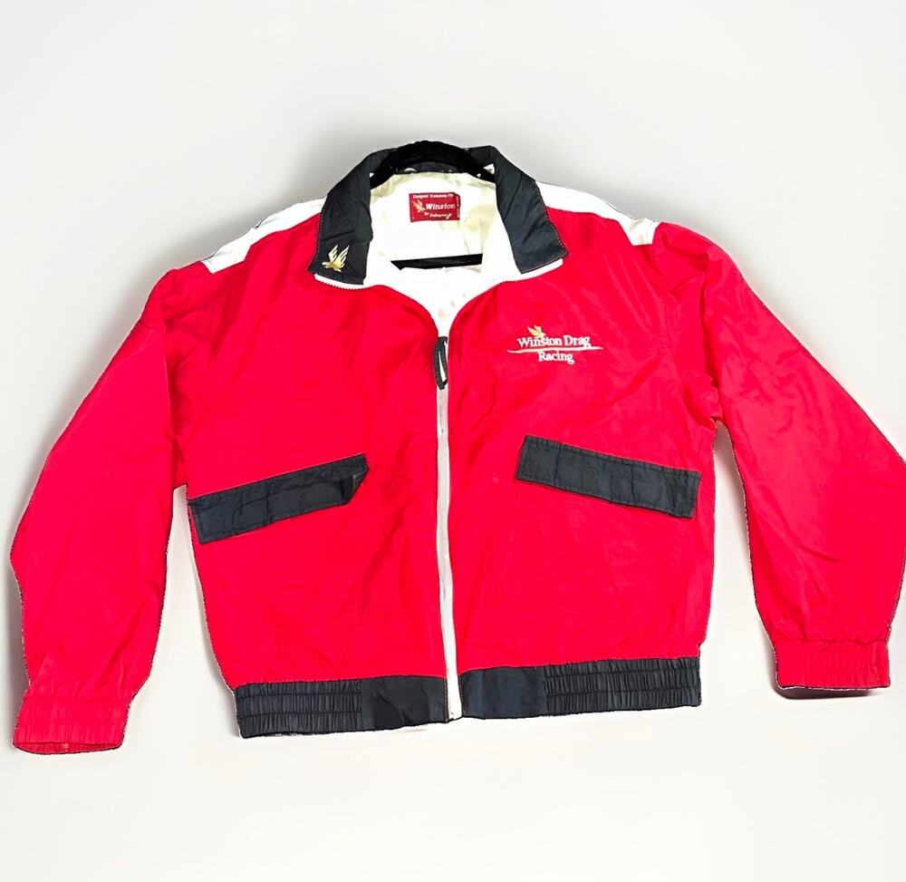 Vintage 80s Winston Drag Racing Jacket Swingster Top Fuel Dragster Red Large